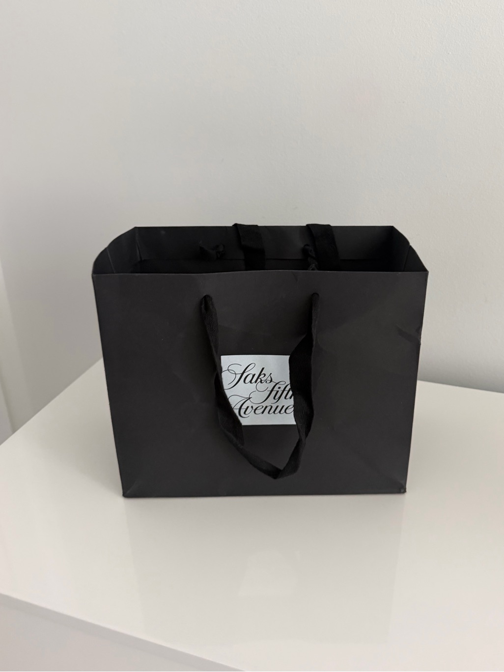 Saks Fifth Avenue Black Paper Tote With Ribbon Handles